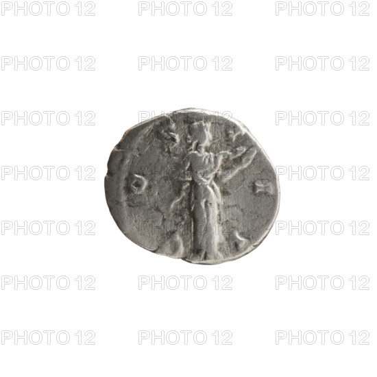 Denarius, Marcus Aurelius (121–180; Roman emperor 161–180), issuer. Obverse: Head of Marcus Aurelius in laurel wreath facing right; inscription ONINVS AVG - TR P XXIIII. Reverse: Salus stands frontally, turns head to the right, feeds a snake held in her right hand; inscription OS - III. Iconography: personifications, snakes, Salus; Marcus Aurelius - iconography. Date: 169–170. Culture/place: Roman Empire, Rome. Object type/material: coin. Dimensions: diameter 16.0 mm–18.0 mm, weight 2.76 g, axis 15 degrees.