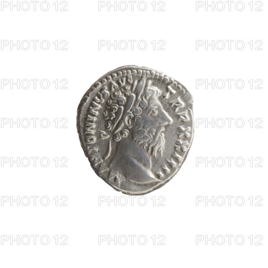 Denarius of Marcus Aurelius (121–180; Roman emperor 161–180), 169–170. Obverse: Head of Marcus Aurelius with laurel wreath facing right, inscription ONINVS AVG - TR P XXIIII (circumferential). Reverse: Salus standing left; in his right hand she holds a patera feeding a snake coiled around an altar, in her left hand a long scepter, inscription S, VTI - AVG COS III (circumferential). Iconography: scepters, personifications, paterae, snakes, Salus, altars. Roman Empire (27 BC–476). Coin; diameter 17.5–19.0 mm, weight 2.99 g, axis 0°.