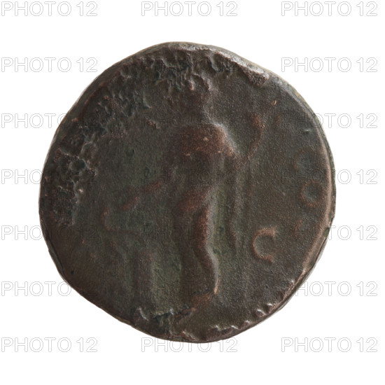 Sestertius of Marcus Aurelius (121–180; Roman emperor 161–180), issuer Marcus Aurelius — obverse: head of Marcus Aurelius with laurel wreath facing right, inscription 'M ANTONINVS - AVG TR P XXIIII' all around; reverse: Salus standing left, in her right hand holding a patera feeding a snake coiled around an altar, in her left hand a long scepter, inscriptions 'SA' and 'G COS' all around, in SC fields; dated 169–170, Roman Empire (27 BC–476), Rome. Coin: bronze, diameter 29.5 mm, weight 22.85 g, axis 180 degrees.