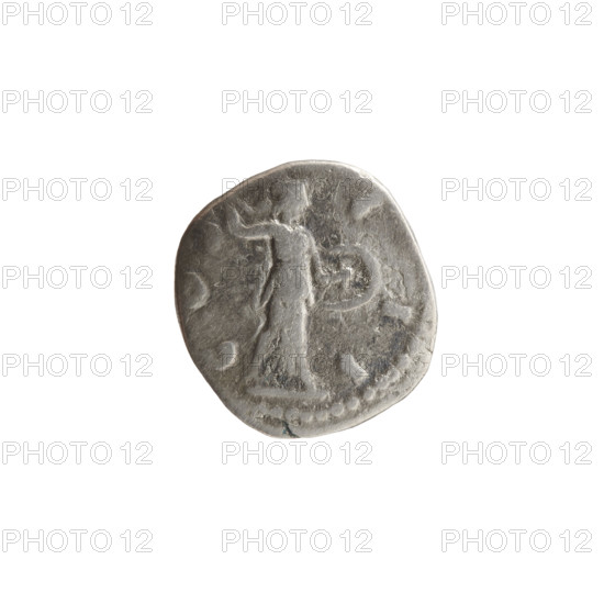 Denarius, Marcus Aurelius (121–180; Roman emperor 161–180), obverse: head of Marcus Aurelius with laurel wreath facing right, inscription 'M ANTONINVS AVG'; reverse: Minerva walking right, holding a spear in her raised right hand and a shield in her left, inscriptions around; date 170–171 CE; Roman Empire, Rome; coin (silver), diameter 17.0–18.0 mm, weight 3.00 g, axis 0°.