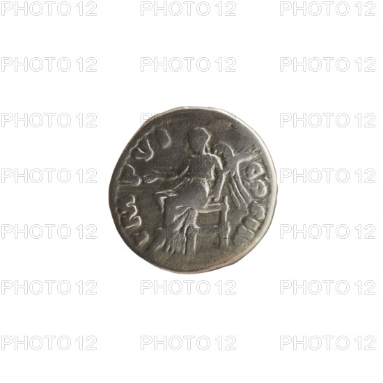 Denarius of Marcus Aurelius (121–180; Roman emperor 161–180), 170–171 CE. Obverse: Head of Marcus Aurelius with laurel wreath facing right, legend 'M ANTONINVS AVG TR P XXV'. Reverse: Victoria seated left, holding a patera in her right hand and a palm branch in her left, legend 'IMP VI COS III'. Roman Empire; Rome. Coin; diameter 17.0 mm; weight 2.55 g; axis 0°.