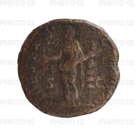 Sestertius (forgery) after Marcus Aurelius (121–180; Roman emperor 161–180). Obverse: Head of Marcus Aurelius in a laurel wreath to the right, inscription IMP M ANTONINVS - AVG TR, XXV in fields. Reverse: Fides (Fidelity, personification) standing left, holding Victoria in his outstretched right hand and a legionary sign in his left, inscription FIDES EX - C, M in fields, COS III, SC. Date (for the original): 170–171. Roman Empire (27 BC–476). Coin. Diameter 28.0–29.0 mm, weight 21.90 g, axis 180°.