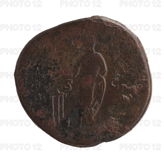 Sestertius of Marcus Aurelius (121–180; Roman Emperor 161–180). Obverse: Head of Marcus Aurelius with a laurel wreath facing right, legend 'IMP M ANTONINVS - AVG TR P XXV'. Reverse: The emperor in priestly attire stands left, holding a patera above a tripod; next to the tripod lies a bull; inscription 'VOT ... SC' (episode). Date: 170–171. Roman Empire; Rome. Coin; weight 27.9 g; diameters 29.5–31.5 mm.