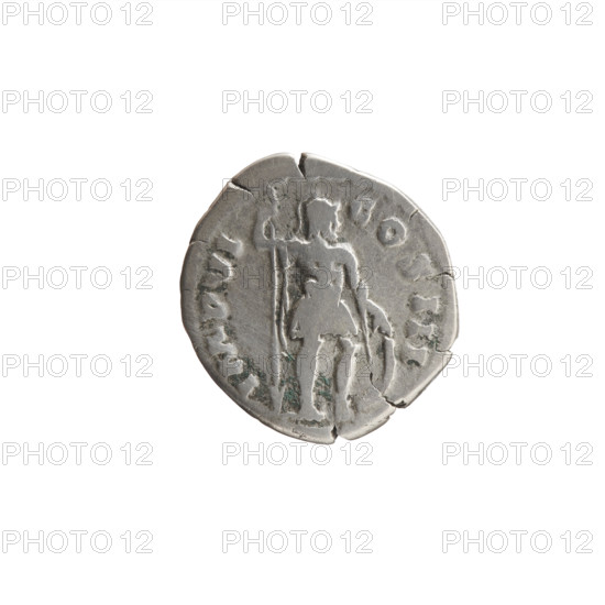 Denarius, Marcus Aurelius (121–180; Roman emperor 161–180), 171–172. Obverse: Head of Marcus Aurelius with laurel wreath facing right, legend M ANTONINVS - AVG TR P XXVI. Reverse: Mars standing right, holding a spear in his right hand and resting his left on a shield standing on the ground, legend IMP VI - COS III. Roman Empire (27 BC–476), Rome. Coin; diameter 17.5–18.5 mm, weight 3.30 g, axis 180°.
