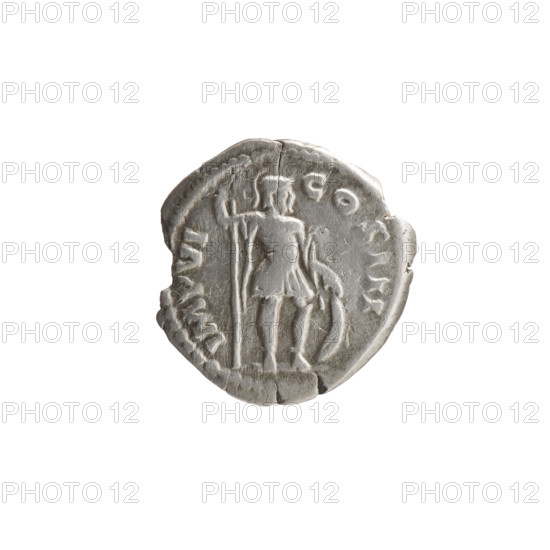Denarius of Marcus Aurelius (121–180; Roman emperor 161–180). Obverse: Head of Marcus Aurelius with laurel wreath facing right, legend 'M ANTONINV - AVG TR P XXVI'. Reverse: Mars standing right, holding a spear in his right hand and resting his left on a shield standing on the ground, legend 'IMP VI - COS III'. Date: 171–172. Place: Rome, Roman Empire. Type: coin. Materials/details: diameter 18.0–19.0 mm, weight 2.37 g, axis 0 degrees.