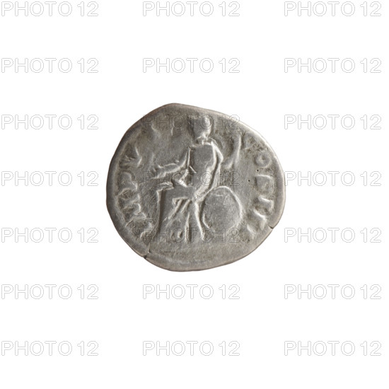 Denarius, Marcus Aurelius (121–180; Roman emperor 161–180), issuer. Obverse: Head of Marcus Aurelius in a laurel wreath to the right, inscription NTONINVS - AVG TR P XXVI all around. Reverse: Roma seated on a shield decorated with the head of Medusa (gorgoneion) to the left; in her outstretched right hand she holds Victoria, in her left a spear, inscription IMP VI - COS III all around. Iconography: gorgoneion, personifications (Roma, Victoria), shields, spears. Date: 171–172. Culture/place: Roman Empire, Rome. Object type: coin (denarius). Dimensions: diameter 17.0–17.5 mm, weight 3.55 g, axis 180 degrees.