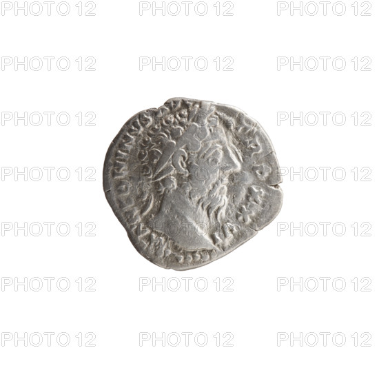 Denarius of Marcus Aurelius (121–180; Roman emperor 161–180), 171–172. Obverse: Head of Marcus Aurelius in a laurel wreath to the right, inscription M ANTONINVS AVG - TR P XXVI. Reverse: Roma seated on a shield decorated with the head of Medusa (gorgoneion) to the left, holding Victoria in her outstretched right hand and a spear in her left, inscription IMP V - I - COS III. Iconography: personifications, gorgoneion, Roma, shields, Victoria, spears. Roman Empire, Rome. Coin; diameter 17.5–18.5 mm, weight 3.15 g, axis 180°.