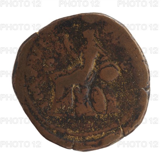 Sestertius of Marcus Aurelius (121–180; Roman emperor 161–180), issuer: Marcus Aurelius. Obverse: head of Marcus Aurelius with laurel wreath facing right, inscription M ANTONIN, RP XXVI. Reverse: Roma seated on armor facing left, holding a scepter in her right hand and resting her left on a stack of shields, inscription IMP VI, fields marked S- and 171–172. Roman Empire, 171–172. Coin; diameter 32.5 mm; weight 27.10 g; axis 180 degrees.