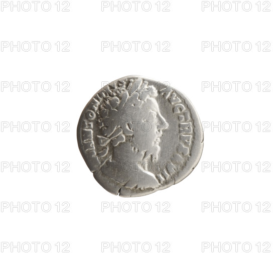 Denarius of Marcus Aurelius (121–180; Roman emperor 161–180), 172–173. Obverse: Bust of Marcus Aurelius with laurel wreath and armor right, inscription ANTONIN—AVG TR P XXVII. Reverse: Germanic prisoner seated right under trophy, with shields, trophies, spears; inscription IMP VI — COS III. Coin (Roman Empire, Rome); diameter 16.5–18.0 mm, weight 2.75 g, axis 345°.