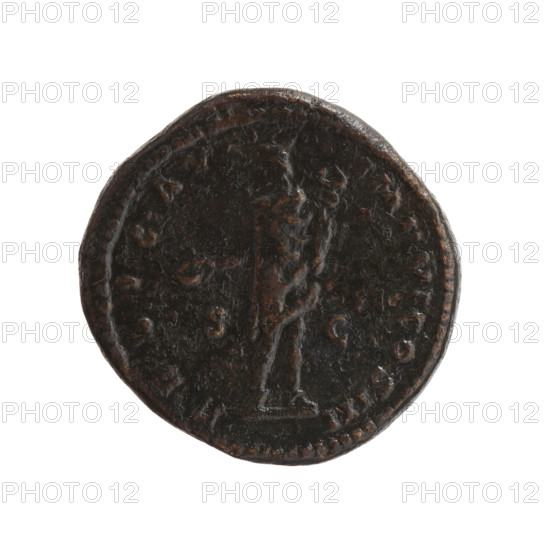 Dupondius, Marcus Aurelius (121–180; Roman emperor 161–180) (issuer). Obverse: head of Marcus Aurelius in radiant crown to the right, legend M ANTON - AVG TR P X]XV. Reverse: Mercury in a short tunic and hat (petasos) stands frontally, head turned left, holds a patera in his right hand and a caduceus in his left, legend RELIG AVG - IMP VI COS III; fields marked SC. Date: 172–173. Roman Empire (27 BC–476), Rome. Coin; weight 15.22 g; diameters 26.0–27.0 mm; axis 180°.