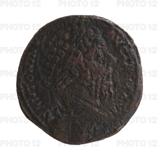 Sestertius, Marcus Aurelius (121–180; Roman emperor 161–180), issuer. Obverse: Portrait of Marcus Aurelius with a laurel wreath to the right; inscription M ANTONINVS - AVG, P XXVI all around. Reverse: Trophy; on the left side Germania personified seated on shields, on the right a Germanus prisoner stands with hands tied behind his back beside a shield; inscription MAN - AVG IM, VI COS III all around. Date: 172–173. Roman Empire. Rome. Coin; bronze. Diameter ~30.5–31.0 mm; weight 22.65 g; axis 0°.