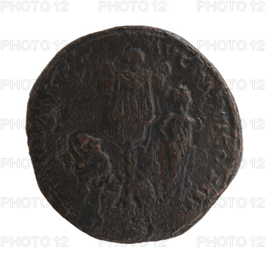 Sestertius of Marcus Aurelius (121–180; Roman emperor 161–180), struck 172–173. Obverse: Portrait of Marcus Aurelius with a laurel wreath to the right, inscription M ANTONINVS - AVG, P XXVI all around. Reverse: Trophy; on the left side Germania personified sits on shields, and on the right a bound German stands with hands tied behind his back beside a shield, inscription MAN- - AVG IM, VI COS III all around. Roman Empire, bronze coin; diameter ~30.5–31.0 mm, weight 22.65 g, axis 0°.