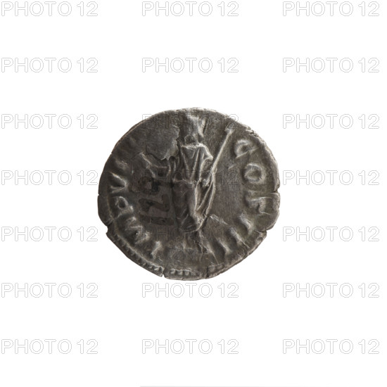 Denarius, Marcus Aurelius (121–180; Roman emperor 161–180), 173–174. Obverse: Bust of Marcus Aurelius in laurel wreath and armor facing right, inscription 'M ANTONINVS - AVG TR P XXVIII'. Reverse: Emperor in toga standing left, holding a branch in his right hand and a scepter in his left, inscription 'IMP VI - COS III'. Roman Empire; Rome. Coin; diameter 17.0–18.5 mm; weight 3.02 g; axis 0°.