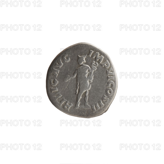 Denarius of Marcus Aurelius (121–180; Roman emperor 161–180), 173–174. Obverse: Head of Marcus Aurelius with laurel wreath facing right, inscription M ANTONINVS - AVG TR P XXVIII. Reverse: Mercury in a short robe and hat (petasos) standing left, holding a patera in his right hand and a caduceus in his left, inscription RELIG AVG - IMP VI COS III. Roman Empire (27 BC–476). Coin; diameter 17.0–18.0 mm, weight 2.90 g, axis 0°.
