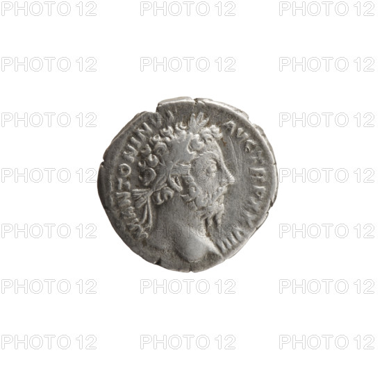 Denarius, Marcus Aurelius (121–180; Roman emperor 161–180), 173–174. Obverse: Head of Marcus Aurelius with laurel wreath facing right, legend 'M ANTONINVS - AVG TR P XXVIII'. Reverse: Mars, naked except for a cloak, walking right, holding a trophy in his left hand and a spear in his right, legend 'IMP VI - COS III'. Roman Empire (27 BC–476). Coin (Rome). Diameter 18.0–18.5 mm, weight 3.35 g, axis 180°.