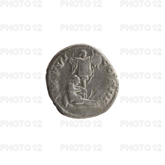 Denarius of Marcus Aurelius (121–180; Roman emperor 161–180), obverse: head of Marcus Aurelius with laurel wreath facing right, legend M ANTONINVS A, RP, VIII; reverse: Germanic captive sitting to the right under a trophy, around which lies a weapon, legend IMP VI - COS III; iconography: prisoners, shields, trophies, spears, Germans; date: 173–174; culture: Roman Empire (27 BC–476); place: Rome; coin type: denarius; dimensions: diameter 17.5–18.5 mm, weight 2.87 g, axis 0°.