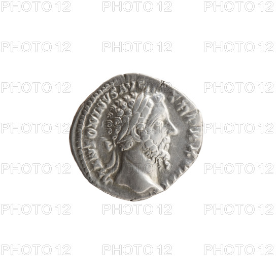 Denarius, Marcus Aurelius (121–180; Roman emperor 161–180), issuer. Obverse: Head of Marcus Aurelius with laurel wreath facing right, legend 'M ANTONINVS AVG - TR P XXVIII'. Reverse: Victoria walking right, holding a wreath in her outstretched right hand and a trophy on her left shoulder, legend 'IMP VI - COS III'. Dated 173–174. Roman Empire (27 BC–476), Rome. Coin; diameter 18.0–18.5 mm, weight 3.30 g, axis 195°.