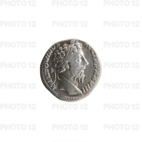 Denarius of Marcus Aurelius (121–180; Roman emperor 161–180), obverse: head of Marcus Aurelius in a laurel wreath facing right, inscription 'M ANTONINVS - AVG TR P XXVIII'; reverse: Victoria seated left, holding a patera in her right outstretched hand and a palm leaf in her left, inscription 'IMP - VII - CO - S III'. Roman deities; wreaths; Victoria; palm branch attribute; iconography of Marcus Aurelius. Roman Empire (27 BC–476). Coin: diameter 16.5–17.5 mm, weight 3.20 g, axis 0°.