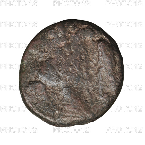 Bronze coin of Phraates V and Musa (3 BC–4 AD). Obverse: bust of Phraates V left, wearing a diadem and ornamented armor. Reverse: bust of Musa right. Parthian Kingdom (Parthia), Iran; mint. Coin diameter 22.0 × 23.5 mm; weight 12.35 g.