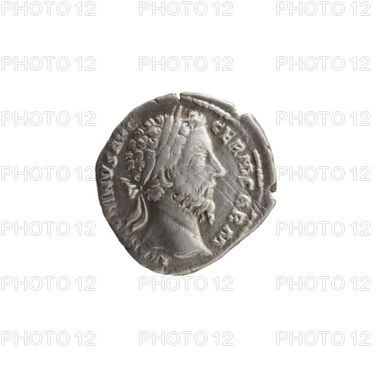 Denarius of Marcus Aurelius (121–180; Roman emperor 161–180). Obverse: Head of Marcus Aurelius with laurel wreath facing right, inscription 'M ANTONINVS AVG - GERM SARM.' Reverse: Personification Felicitas standing left, holding a long caduceus in her right hand and a cornucopia in her left, inscription 'TR P XXIX - IMP VIII COS III.' Date: 175. Material/Type: Roman coin (denarius). Dimensions: diameter 17.5–18.5 mm, weight 2.75 g, axis 180 degrees. Subjects/iconography: Felicitas, personifications, caduceus, cornucopia; Marcus Aurelius iconography.