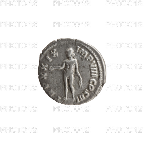 Denarius of Marcus Aurelius (121–180; Roman emperor 161–180), 175 CE. Obverse: Head of Marcus Aurelius with laurel wreath facing right, inscription 'M ANTONINVS AVG - GERM SARM'. Reverse: Naked Genius standing left, holding a patera in his right hand and two ears of corn in his left, inscription 'TRP XXIX - IMP VIII COS III'. Iconography: ears of corn, Genius (personification), paterae. Roman Empire (27 BC–476), Rome. Coin; diameter 18.0 mm, weight 3.30 g, axis 0°.