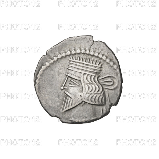 drachma, Vardanes I (41–45), bows (armed), diadems, heads, Parthian Kingdom, Iran, Arsakes I (Parthian king; ca. 247–217 BC) — iconography. Obv.: bust of Vardanes I left, wearing diadem. Rev.: Arsakes seated right on a throne, holding a bow in front of him. 41–45, Parthia, Iran. Coin: diameter 19.0 mm, weight 3.67 g.