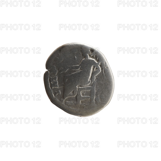 Denarius of Marcus Aurelius (121–180; Roman emperor 161–180), 174–175, Roman Empire. Obverse: Bust of Marcus Aurelius in laurel wreath and armor facing right, inscription 'M ANTONINVS - AVG, P XXIX'. Reverse: Victoria seated left, holding a patera in her outstretched right hand and a palm leaf in her left, inscription 'IMP VII -, III'. Iconography: Roman deities, Victoria; attributes: wreaths, palm branches. Coin; diameter 17.5–18.0 mm, weight 2.72 g, axis 0°.