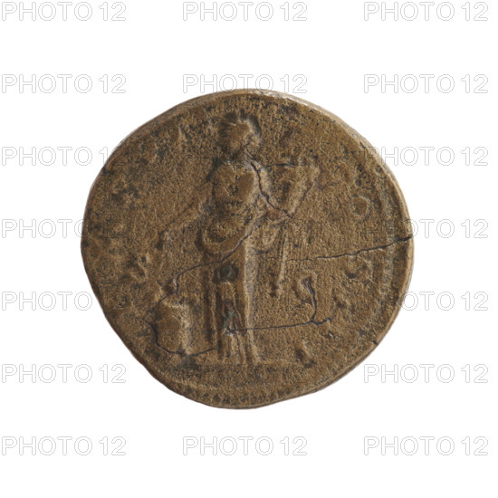 Dupondius of Marcus Aurelius (121–180; Roman emperor 161–180), obverse: head of Marcus Aurelius with radiant crown to the right, inscription M ANTONINVS AVG - G; reverse: Annona (personification) stands left, holding ears of corn above a container (modius) with ears of corn in her right hand and a cornucopia in her left, inscription IMP VII - COS III; field marks S - C; dated 174–175. Roman Empire (27 BC–476). Coin (bronze), diameter 25.0–25.5 mm, weight 13.05 g, axis 180°.