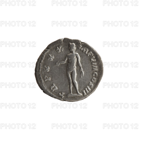 Denarius; Marcus Aurelius (121–180; Roman emperor 161–180), issuer. Obverse: Head of Marcus Aurelius with laurel wreath facing right, inscription 'M ANTONINVS AVG - GERM SARM'. Reverse: Naked Genius standing left, holding a patera in his right hand and two ears of corn in his left, inscription 'TRP XXX - IMP VIII COS III'. Date: 175–176. Roman Empire (27 BC–476), Rome. Coin. Diameter 17.0–19.0 mm; weight 3.42 g; axis 15°.