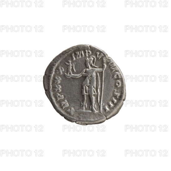 Denarius, Marcus Aurelius (121–180; Roman emperor 161–180), issuer Marcus Aurelius; obverse: head of Marcus Aurelius with laurel wreath facing right, inscription M ANTONINVS AVG GERM SARM (around); reverse: Roma standing left, holding Victoria in his outstretched right hand and a spear in his left, inscription TR P XXX — IMP V — COS III (around); personifications: Roma, Victoria; attributes: spears; date: 175–176; Roman Empire (27 BC–476); material: coin; diameter 18.0–18.5 mm; weight 3.35 g; axis 195°.