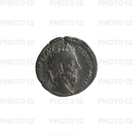 Denarius (forgery) of Marcus Aurelius (121–180; Roman emperor 161–180). Obverse: head of Marcus Aurelius with laurel wreath facing right, inscription NERVS AVG - GERM, AR, all around. Reverse: Roma standing left, holding Victoria in his outstretched right hand, a spear in his left, inscriptions TR P XXX, COS III P P all around. Date: 175–176 or later. Roman Empire (27 BC–476). Place: Rome. Coin. Diameter: 17.5–18.0 mm. Weight: 2.20 g. Axis: 180 degrees.