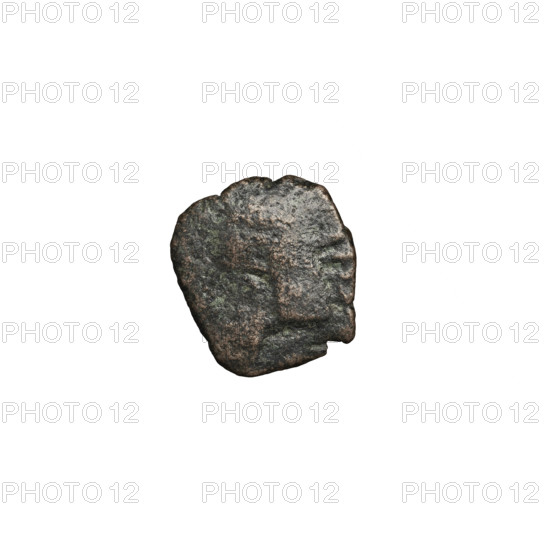 Bronze coin of Gotarzes II (king of the Parthians; 40–51). Obverse: head of Gotarzes II wearing a diadem, turned to the left (poorly legible). Reverse: standing Athena in three-quarter view, turned to the left, wearing a helmet, holding a shield in her left hand and a spear in her right (fragment poorly preserved), pearl rim. Date: 38–51. Place: Parthia, Ecbatana, Iran. Dimensions: 10.5–11.5 mm. Weight: 1.05 g.