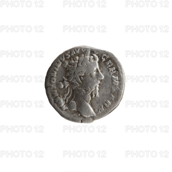 Denarius of Marcus Aurelius (121–180; Roman Emperor 161–180). Obverse: Head of Marcus Aurelius with laurel wreath facing right, inscription M ANTONINVS AVG - GERM SARM (circumferential). Reverse: Salus standing left, holding a long scepter in her left hand and a patera in her right above an altar with a snake wrapped around it; inscription TR P XXXI IM, III COS III PP (circumferential). Date: 176–177. Roman Empire (27 BC–476). Rome. Coin. Diameter 17.0–18.0 mm; weight 3.02 g; axis 0°.