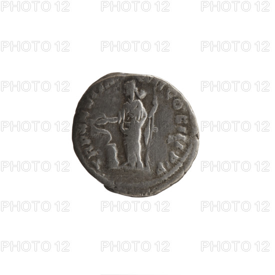 Denarius of Marcus Aurelius (121–180; Roman Emperor 161–180), 176–177. Aw: Head of Marcus Aurelius with laurel wreath facing right, inscribed M ANTONINVS AVG - GERM SARM. Rw: Salus standing left, holding a long scepter in her left hand and a patera in her right above an altar with a snake wrapped around it, inscribed TR P XXXI IM, III COS III PP. Roman Empire (27 BC–476), Rome. Coin; diameter 17.0–18.0 mm, weight 3.02 g, axis 0°.