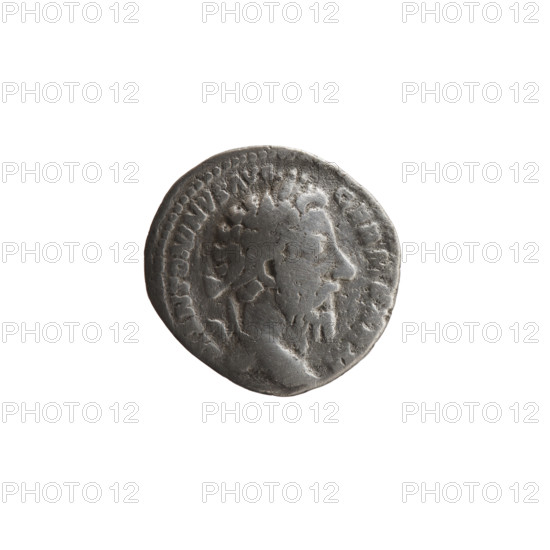 Denarius, Marcus Aurelius (121–180; Roman emperor 161–180), issuer; obverse: head of Marcus Aurelius with laurel wreath facing right, inscription 'M ANTONINVS AVG - GERM SARM'; reverse: pile of war spoils—armor, shields, spears, trumpet (karnyx), standard (vexillum) and helmet—inscription 'RP XXXI IMP VIII COS III PP'; episode 'DE SAR' (176–177). Roman Empire (27 BC–476), Rome. Coin: diameter 17.5–18.0 mm, weight 2.65 g, axis 0°.