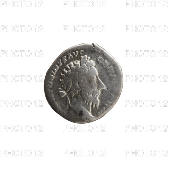 Denarius of Marcus Aurelius (121–180; Roman emperor 161–180), obverse: head of Marcus Aurelius in a laurel wreath facing right, inscription ANTONINVS AVG - GER, ARM; reverse: Victoria walking left, holding a wreath in her outstretched right hand and a palm branch in her left, inscription TRP XXXI - IMP VIII COS III PP; dated 176–177; Roman Empire (27 BC–476); Rome; coin; materials: (silver) denarius; diameter 17.0–18.5 mm; weight 2.78 g; axis 180 degrees.