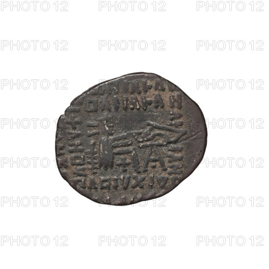 drachma, Vologases I (51–79). Obverse: bust of Vologases I wearing a diadem, king facing left. Reverse: Arsakes seated on a throne, facing right, holding a bow in his hands; monogram below the bow. Iconography: busts, diadems, bows (armed). Parthian Kingdom (Parthia), Seleucia on the Tigris, Iran. Coin, dia. 17.0 × 20.0 mm, weight 3.70 g.