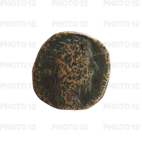 Dupondius of Marcus Aurelius (121–180; emperor 161–180), issuer. Obverse: Head of Marcus Aurelius in radiant crown facing right, inscription all around. Reverse: Two Germanic prisoners sitting under a trophy — a woman on the left, a man on the right with his hands tied behind his back, inscription all around. Iconography: Marcus Aurelius, radiant crown; prisoners, Germans. Date: 176–177. Roman Empire (27 BC–476), Rome. Coin (dupondius): diameter 21.0–22.0 mm, weight 9.80 g, axis 345°.