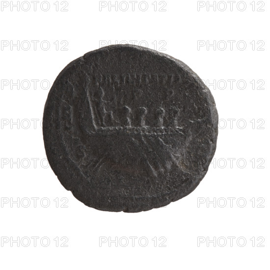 Marcus Aurelius (121–180; Roman emperor 161–180), issuer. Obverse: Head of Marcus Aurelius with laurel wreath facing right, inscription NTONINV, AVG GER, - SARM, all around. Reverse: Ship sailing to the right with four rowers; at the helm Neptune standing right, holding a trident and a dolphin; inscription IM, all around, FELICITATI, / PP above by ship, in fields S -, 176–177. Roman Empire (27 BC–476), Rome. Coin; diameter 24.0–25.0 mm, weight 9.12 g, axis 0°.