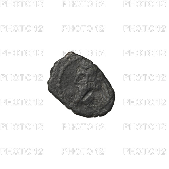 Bronze coin of Vologases I (51–79), Parthian Kingdom, Iran. Obverse: bust of Vologases I wearing a diadem, king facing left. Reverse: standing Athena facing left, spear in right hand, left hand resting on shield. Coin, mint Parthia; diameter 9.5 × 10.5 mm, weight 1.20 g.
