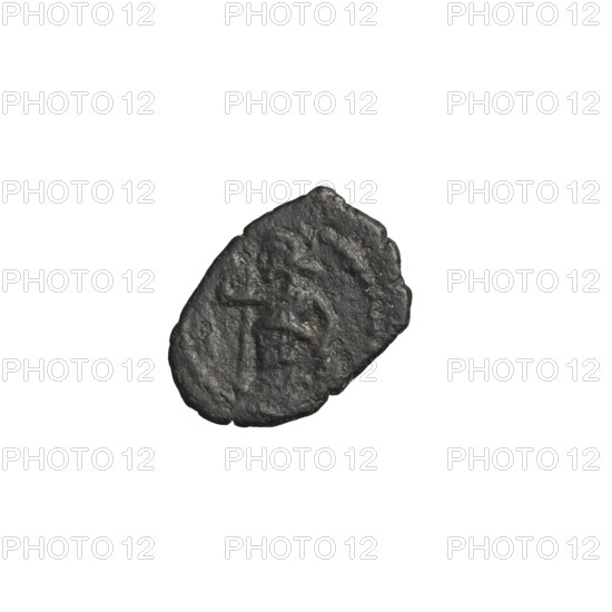Bronze coin, Vologases I (51–79). Obverse: bust of Vologases I wearing a diadem, king facing left. Reverse: standing Athena facing left, spear in right hand, left hand resting on shield. Parthian Kingdom, Iran; mint. Date: 51–79 CE. Coin diameter 9.5–10.5 mm, weight 1.20 g.