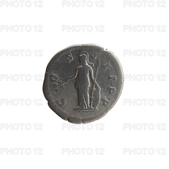 Denarius depicting head of Marcus Aurelius in a laurel wreath facing right, inscribed 'M ANTONI - NVS AVG' around; reverse: Minerva stands frontally, head turned left, holding a branch in her right hand, left hand resting on a shield with a spear standing on the ground, inscribed 'C - OS - I - II PP' around. Issuer: Marcus Aurelius (121–180; Roman emperor 161–180). Iconography: Roman deities, shields, Minerva, spears, branches. Date: 176–180. Roman Empire (27 BC–476). Coin. Diameter: 18.0–19.0 mm. Weight: 3.15 g. Axis: 180 degrees.