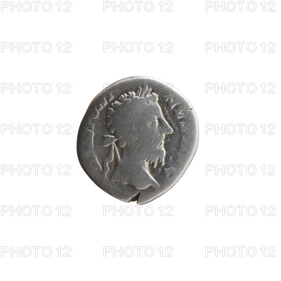 Denarius, Marcus Aurelius (121–180; Roman emperor 161–180), issuer; obverse: head of Marcus Aurelius with laurel wreath facing right, legend 'M ANTONI-NVS AVG'; reverse: Mars standing right, holding a spear in his right hand and resting his left on a shield standing on the ground, legend 'C OS - III PP'; dated 176–180; Roman Empire (27 BC–476), Rome; coin; diameter 16.5–17.5 mm; weight 3.10 g; axis 0°.