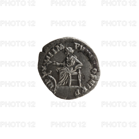 Denarius of Marcus Aurelius (121–180; Roman emperor 161–180). Obverse: head of Marcus Aurelius with laurel wreath facing right, legend M AVREL ANTO - NINVS AVG. Reverse: Salus standing left, holding a long scepter in his left hand and a patera above an altar with a snake coiled around it, legend TR P XXXI IM, III COS III PP. Iconography: Marcus Aurelius; Salus (personification); snakes; poppy heads. Date: 177–178. Roman Empire (27 BC–476). Coin. Diameter 17.0–18.0 mm; weight 3.35 g; axis 0°.