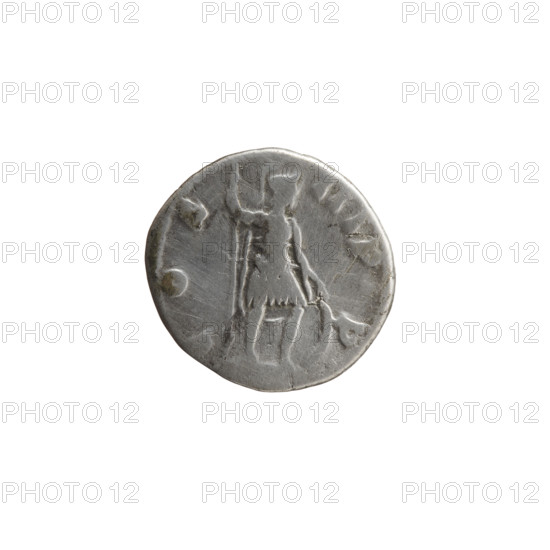 Denarius, Marcus Aurelius (121–180; Roman emperor 161–180), obverse: head of Marcus Aurelius with laurel wreath facing right, inscription 'M·AVREL·ANTONINVS·AVG'; reverse: Mars standing right, holding a spear in his right hand and resting his left hand on a shield standing on the ground, inscription 'COS·III·PP'; dated 176–180; Roman Empire, Rome; coin; diameter 17.0–17.5 mm; weight 2.95 g; axis 180°