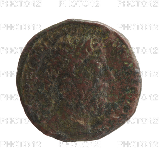 Sestertius of Marcus Aurelius (121–180; Roman emperor 161–180). Obverse: Head of Marcus Aurelius with laurel wreath facing right, inscription VREL ANTONI - NVS AVG T (all around). Reverse: Felicitas stands frontally, head turned to the left, holding a caduceus in his right hand and a long scepter in his left, inscription LICIT, MP VIIII (all around), in SC fields. Date: 177–179. Roman Empire (27 BC–476). Rome. Coin; diameter 29.5–30.0 mm; weight 24.20 g; axis 0°.