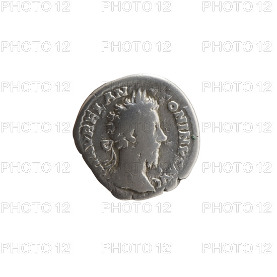 Denarius, Marcus Aurelius (121–180; Roman emperor 161–180), issuer. Obverse: Head of Marcus Aurelius with laurel wreath facing right, legend M AVREL AN[?]INVS AVG. Reverse: Fortuna seated left, holding a rudder in her right hand and a cornucopia in her left, a wheel under the seat, legend TR P XXXIII IM[P?]P[?] COS III PP. Date: 179. Rome, Roman Empire (27 BC–476). Coin; diameter 17.0–18.0 mm, weight 3.15 g, axis 0°.