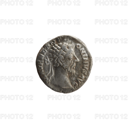 Denarius of Marcus Aurelius (121–180; Roman emperor 161–180), issuer: Marcus Aurelius. Obverse: head of Marcus Aurelius in a laurel wreath facing right, inscription 'M AVREL AN - ONINVS AVG' (circumferential). Reverse: Salus seated left, holding two ears of corn above an altar with a snake wrapped around it in her right hand, left hand resting on the seat; inscription 'TR P XXXIII - IMP X COS III PP' (circumferential). Iconography: ears of corn, altars, personifications, snakes, Salus; also associated with Marcus Aurelius iconography. Date: 179. Culture/place: Roman Empire, Rome. Object type/material: coin (denarius). Dimensions: diameter 16.5–17.0 mm, weight 2.32 g, axis 0°.