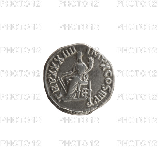 Denarius, Marcus Aurelius (121–180; Roman emperor 161–180), issuer. Obverse: Bust of Marcus Aurelius in laurel wreath, armor and cloak (paludamentum), facing right; legend M AVREL ANT - ONINVS AVG. Reverse: Fortuna seated left, holding a rudder in her right hand and a cornucopia in her left, a wheel under the seat; legend TR P XXXIIII - IMP X COS III PP. Date: 179–180. Period: Roman Empire (27 BC–476). Material: coin. Diameter: 17.0–17.5 mm. Weight: 3.02 g. Axis: 0°.