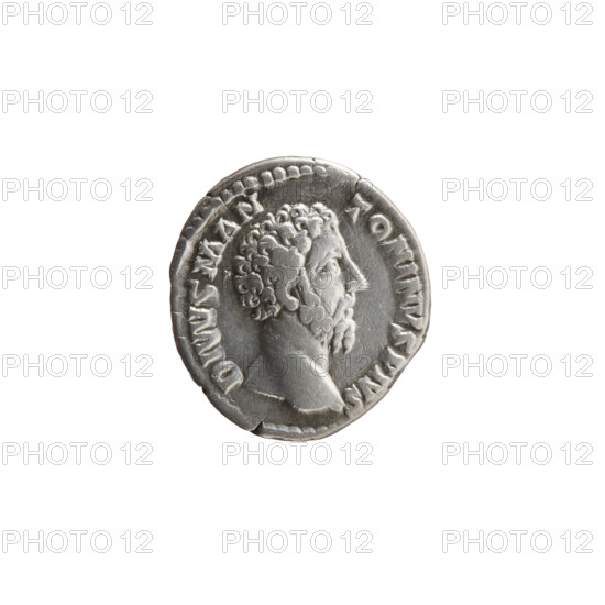 Denarius, Marcus Aurelius (121–180; Roman emperor 161–180), posthumously issued for Commodus (161–192; Roman emperor 177–192) — issuer; obverse: head of Marcus Aurelius without a cap to the right, inscription DIVVS M AN - TONINVS PIVS all around; reverse: eagle standing on a thunderbolt to the right, turning his head to the left, inscription CONSECRATIO all around; motifs: animals, eagles, eagle standing on a thunderbolt, thunderbolts; date: after 180; culture: Roman Empire; place: Rome; object type: coin (denarius); materials/measurements: coin, diameter 17.5–18.5 mm, weight 2.85 g, axis 0°.